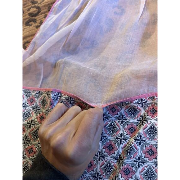 Vintage Pink Semi-Sheer Half Apron Black Geometric Pattern - Picture 3 of 6
